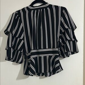 Striped Black and White Ruffle Sleeve Top